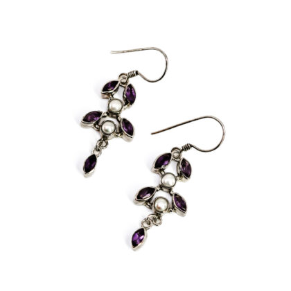 Monty's Sterling Silver Amethyst & Pearl Drop Earrings | 5.9g | 35mm #71957