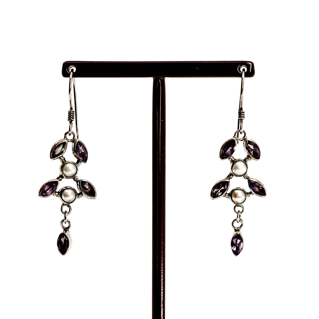 Sterling Silver Amethyst & Pearl Drop Earrings | 5.9g | 35mm #71957 Sterling Silver Amethyst & Pearl Drop Earrings | 5.9g | 35mm #71957 - Image 2