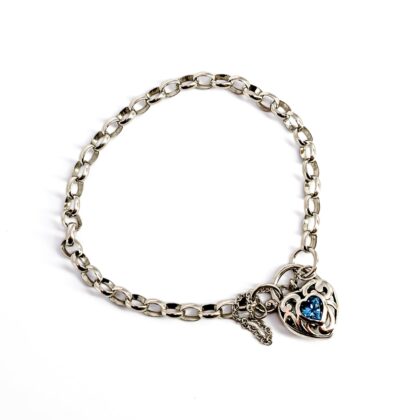 Sterling Silver Blue Topaz Heart Clasp Belcher Bracelet | 9.4g | 18cm #71937