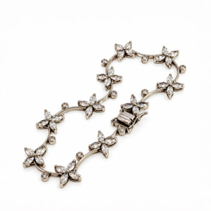 Sterling Silver CZ Flower Bracelet | 11.0g | 18cm | 9mm #71936