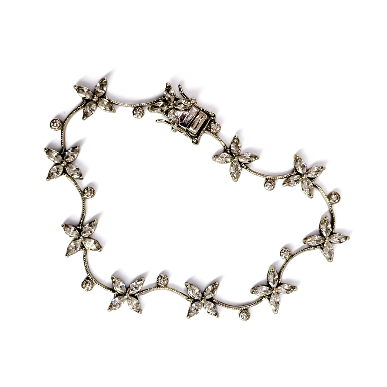 Sterling Silver CZ Flower Bracelet | 11.0g | 18cm | 9mm #71936 Sterling Silver CZ Flower Bracelet | 11.0g | 18cm | 9mm #71936 - Image 2