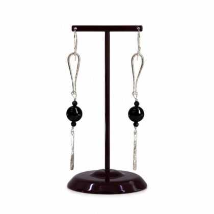 Sterling Silver Handmade Abstract Black Bead Dangle Earrings | 7.7g | 10cm #71933
