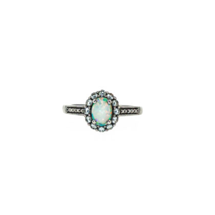 Monty's Sterling Silver Lab-Grown Opal & Diamond Ring | 2.6g | Size N1/2 #72167