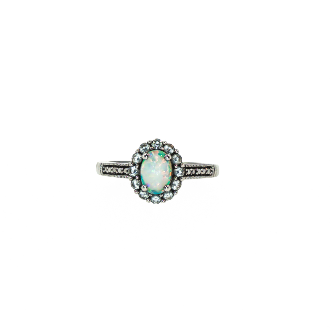 Sterling Silver Lab-Grown Opal & Diamond Ring | 2.6g | Size N1/2 #72167 Sterling Silver Lab-Grown Opal & Diamond Ring | 2.6g | Size N1/2 #72167