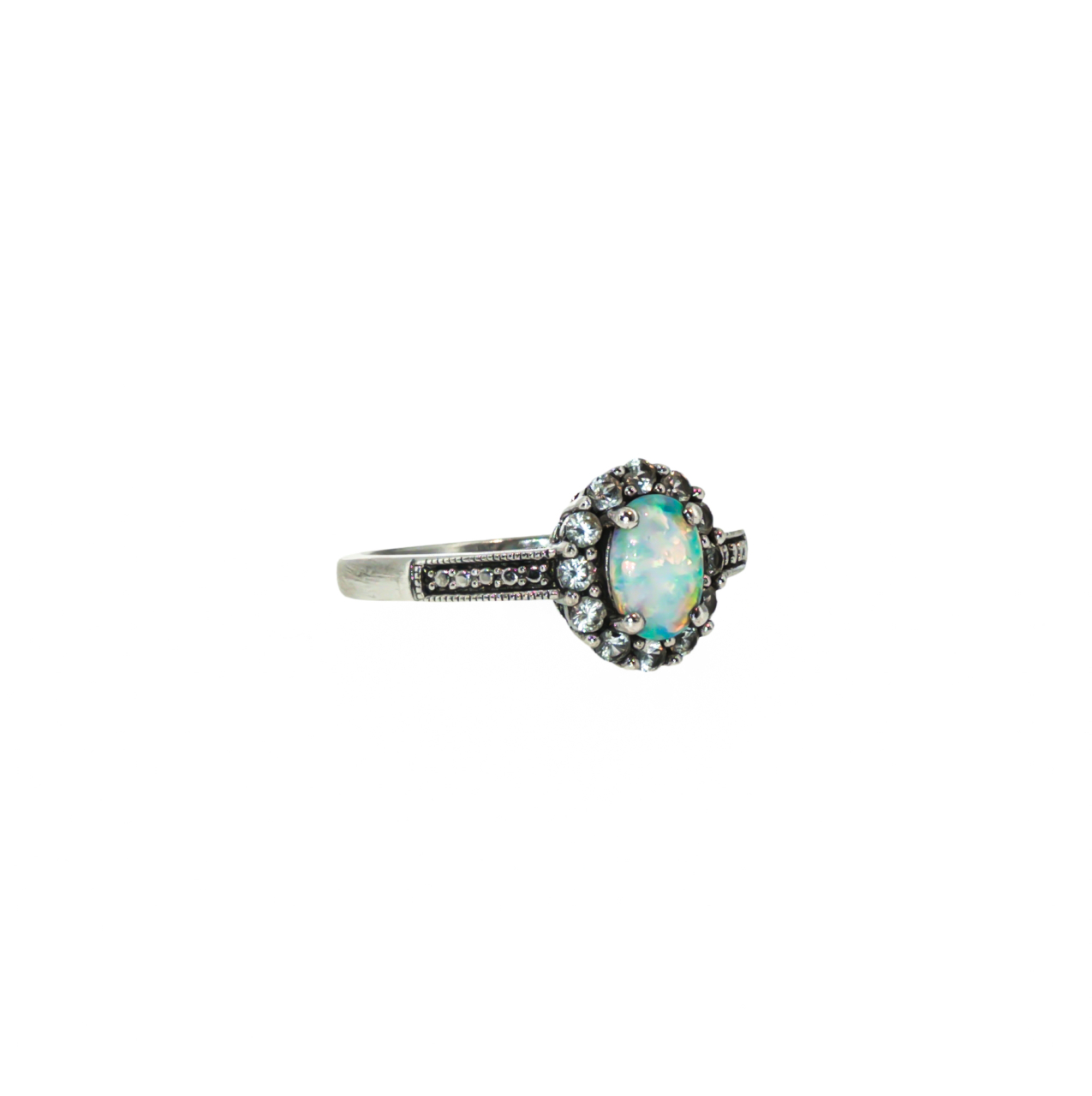 Sterling Silver Lab-Grown Opal & Diamond Ring | 2.6g | Size N1/2 #72167 Sterling Silver Lab-Grown Opal & Diamond Ring | 2.6g | Size N1/2 #72167 - Image 2
