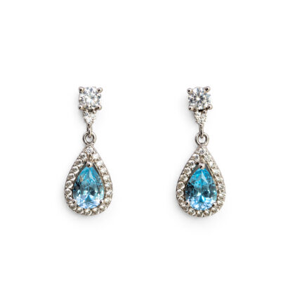 Monty's Sterling Silver Pear-Shaped Blue Topaz & CZ Drop Earrings | 2.7g #71757