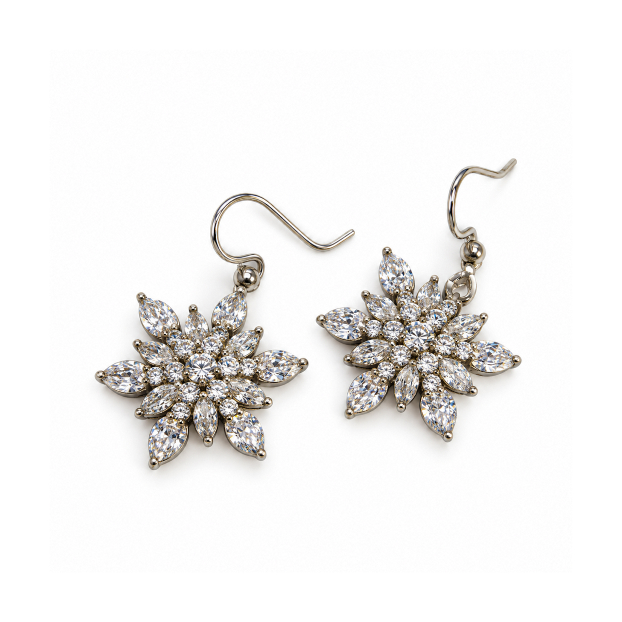 Sterling Silver Snowflake Dangle CZ Earrings | 4.0g | 16.5mm #71931 Sterling Silver Snowflake Dangle CZ Earrings | 4.0g | 16.5mm #71931