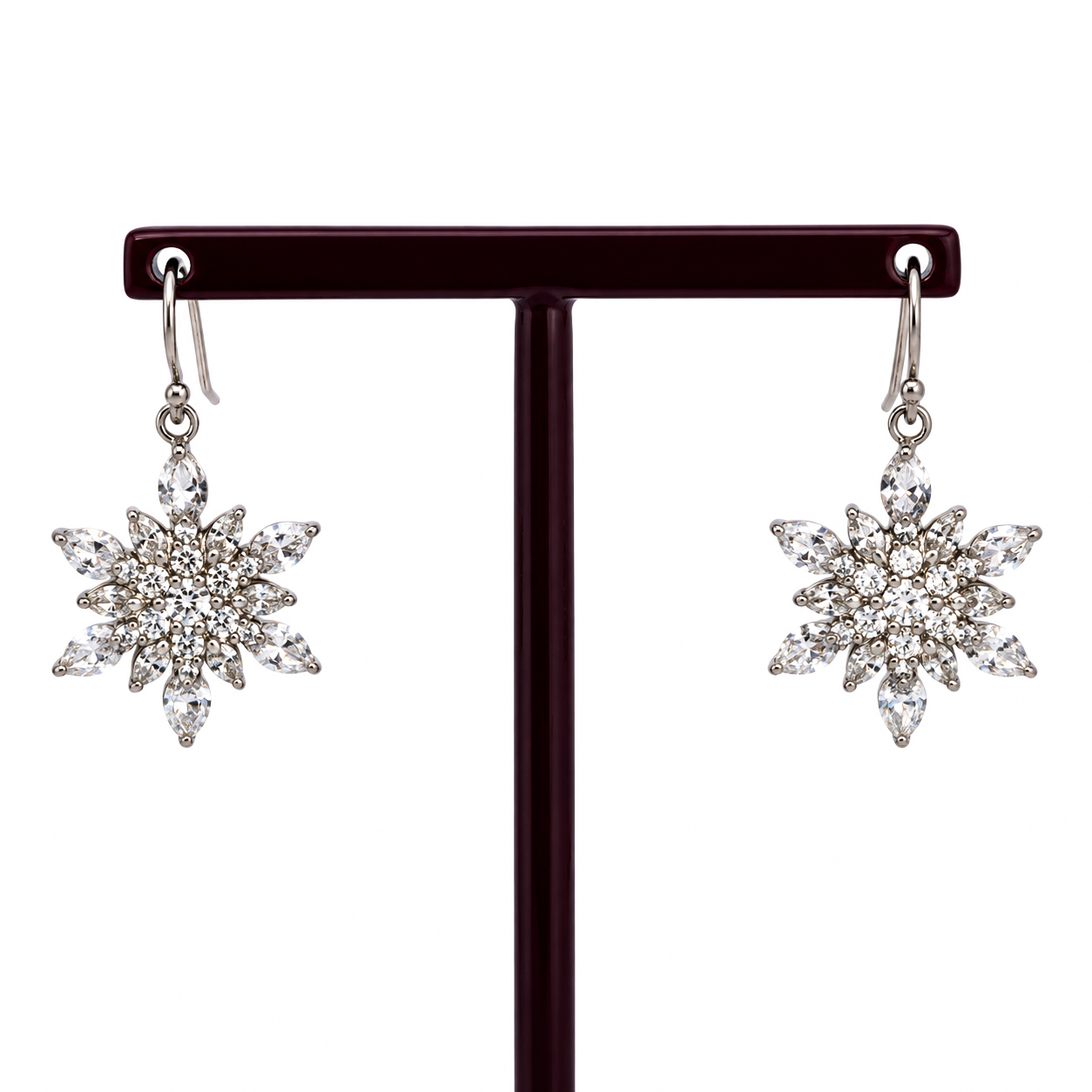 Sterling Silver Snowflake Dangle CZ Earrings | 4.0g | 16.5mm #71931 Sterling Silver Snowflake Dangle CZ Earrings | 4.0g | 16.5mm #71931 - Image 2