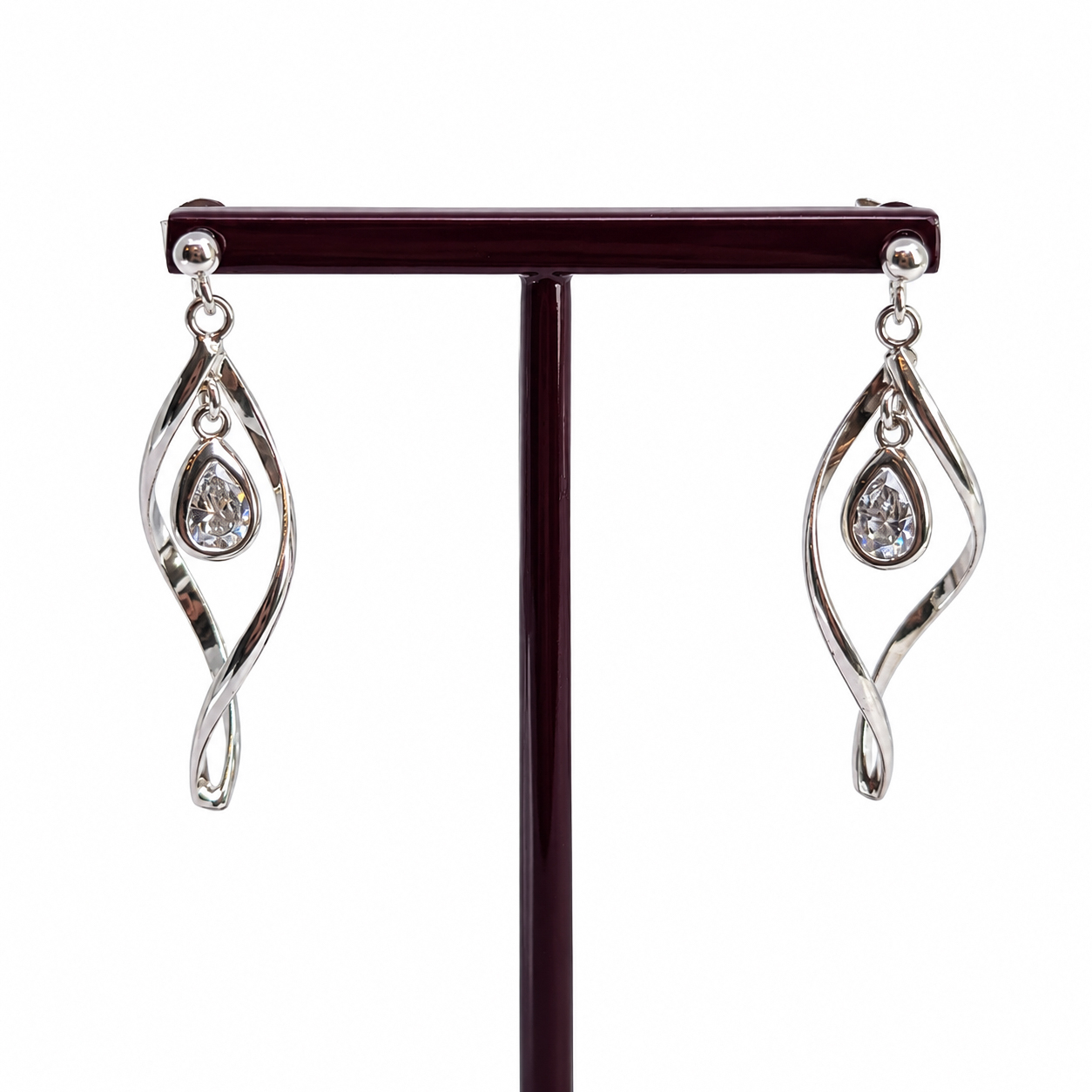 Sterling Silver Twist CZ Dangle Earrings | 2.9g | 38mm #71928 Sterling Silver Twist CZ Dangle Earrings | 2.9g | 38mm #71928
