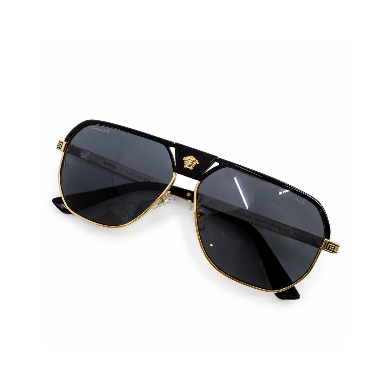Versace VE2294 1002/81 Polarised Sunglasses | Black & Gold-Tone | 61mm ...